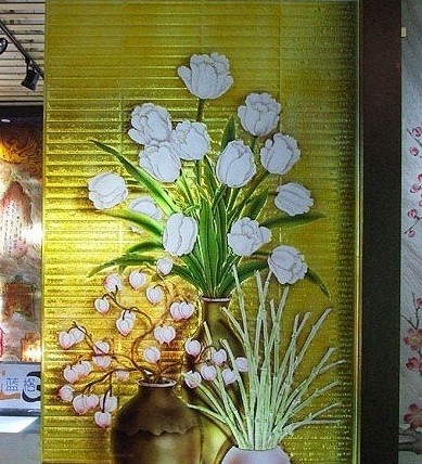 藝術玻璃玄關隔斷 浮雕冰雕雙工藝雙面